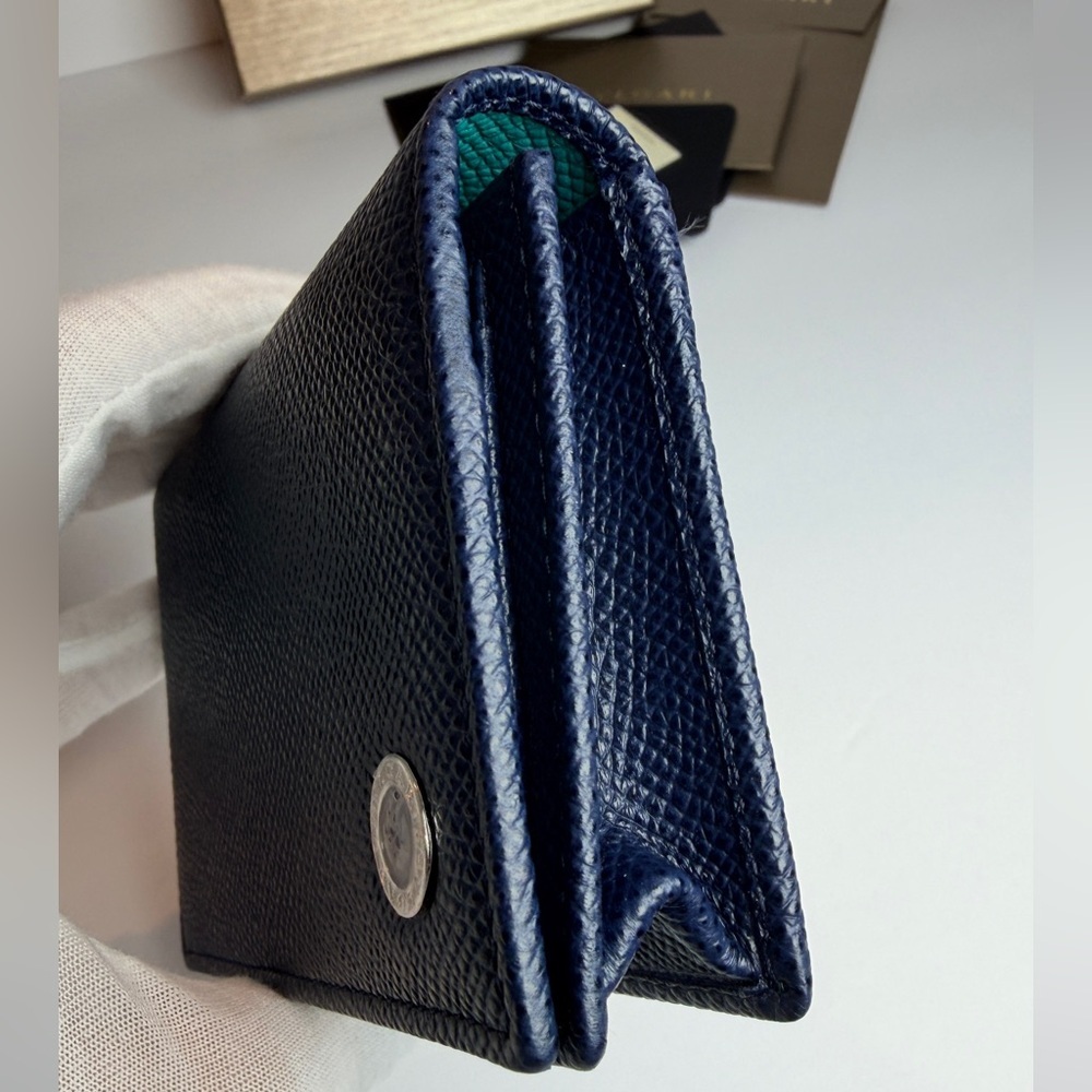 Bulgari BVLGARI Men's Denim Sapphire Grained Calf Leather Card Case Wallet NEW - Picture 6 of 13